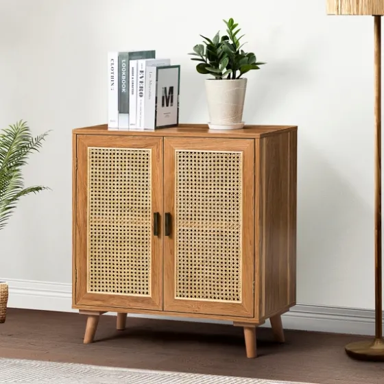 Natural Wood And Rattan 2-Door Cabinet-Kirkland's Home Flash Sale