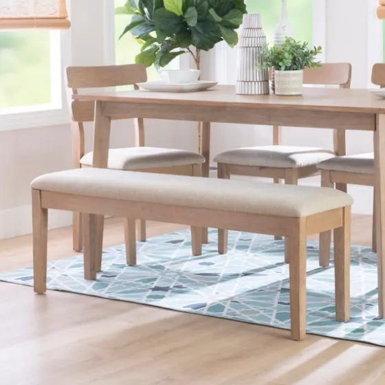 Natural Wood And Upholstered Seat Bench-Kirkland's Home Outlet