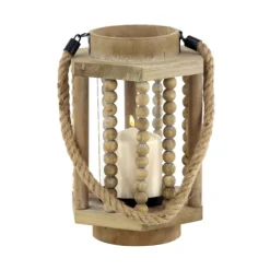 Natural Wood Beaded & Rope Handle Lantern-Kirkland's Home Flash Sale