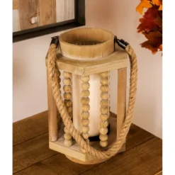 Natural Wood Beaded & Rope Handle Lantern-Kirkland's Home Flash Sale