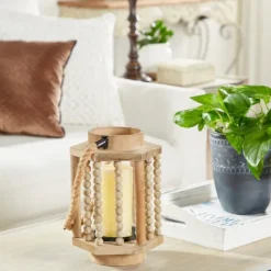 Natural Wood Beaded & Rope Handle Lantern-Kirkland's Home Flash Sale