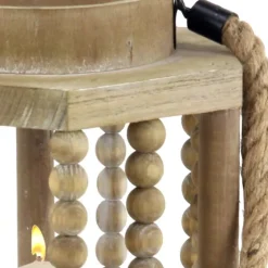 Natural Wood Beaded & Rope Handle Lantern-Kirkland's Home Flash Sale