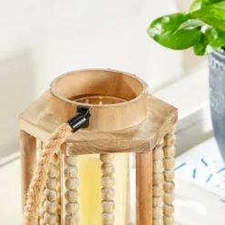 Natural Wood Beaded & Rope Handle Lantern-Kirkland's Home Flash Sale