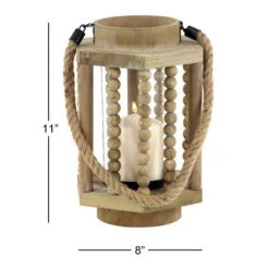 Natural Wood Beaded & Rope Handle Lantern-Kirkland's Home Flash Sale