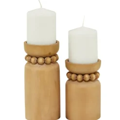 Natural Wood Beaded Candle Holders, Set Of 2-Kirkland's Home Cheap