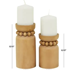 Natural Wood Beaded Candle Holders, Set Of 2-Kirkland's Home Cheap