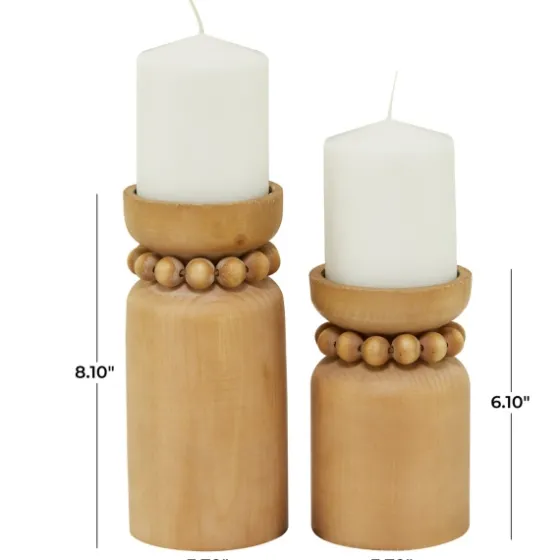 Natural Wood Beaded Candle Holders, Set Of 2-Kirkland's Home Cheap