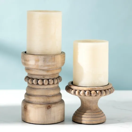 Natural Wood Beaded Pillar Candle Holder, 4 In.-Kirkland's Home Fashion