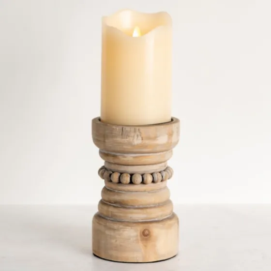 Natural Wood Beaded Pillar Candle Holder, 8 In.-Kirkland's Home Fashion