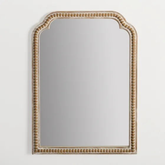 Natural Wood Beaded Scalloped Rectangular Mirror-Kirkland's Home New