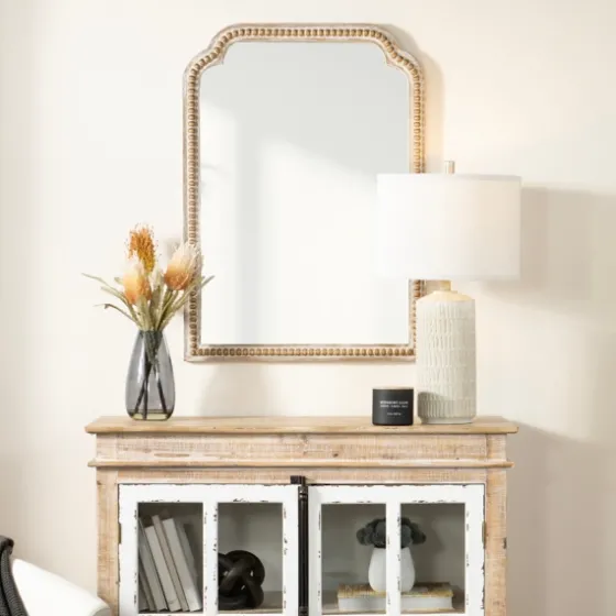 Natural Wood Beaded Scalloped Rectangular Mirror-Kirkland's Home New