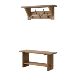 Natural Wood Bench And Hooks 2-Pc. Hall Tree Set-Kirkland's Home New