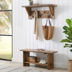 Natural Wood Bench And Hooks 2-Pc. Hall Tree Set-Kirkland's Home New