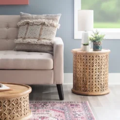 Natural Wood Carved Diamonds Accent Table-Kirkland's Home Cheap