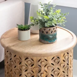 Natural Wood Carved Diamonds Accent Table-Kirkland's Home Cheap