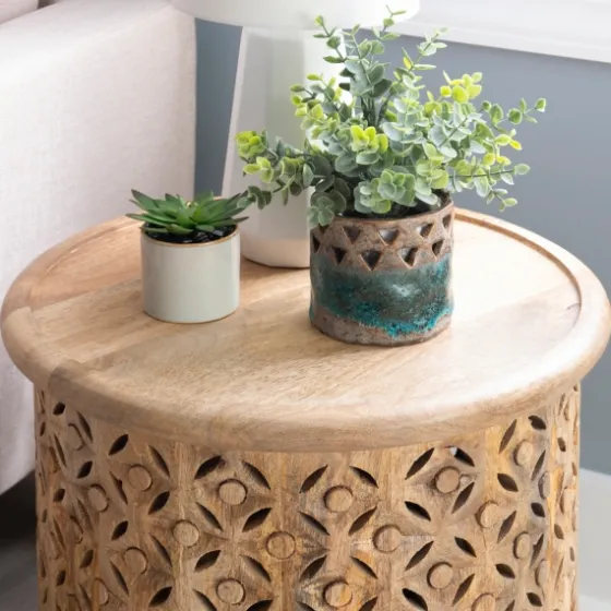 Natural Wood Carved Diamonds Accent Table-Kirkland's Home Cheap