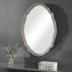 Natural Wood Distressed Curved Frame Mirror-Kirkland's Home Hot