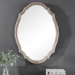 Natural Wood Distressed Curved Frame Mirror-Kirkland's Home Hot