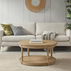 Natural Wood Finish Turned Leg Round Coffee Table-Kirkland's Home Hot