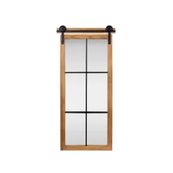 Natural Wood Frame Black Metal Window Mirror-Kirkland's Home Store