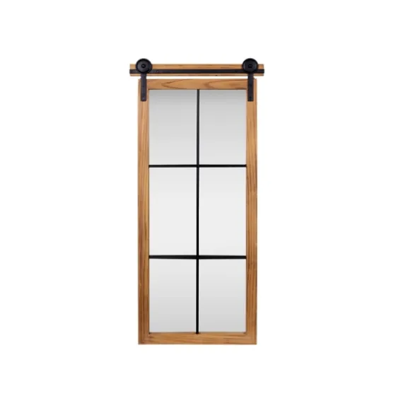 Natural Wood Frame Black Metal Window Mirror-Kirkland's Home Store