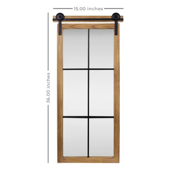 Natural Wood Frame Black Metal Window Mirror-Kirkland's Home Store