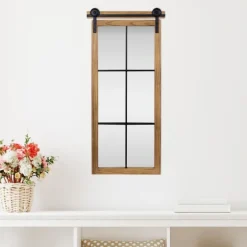 Natural Wood Frame Black Metal Window Mirror-Kirkland's Home Store