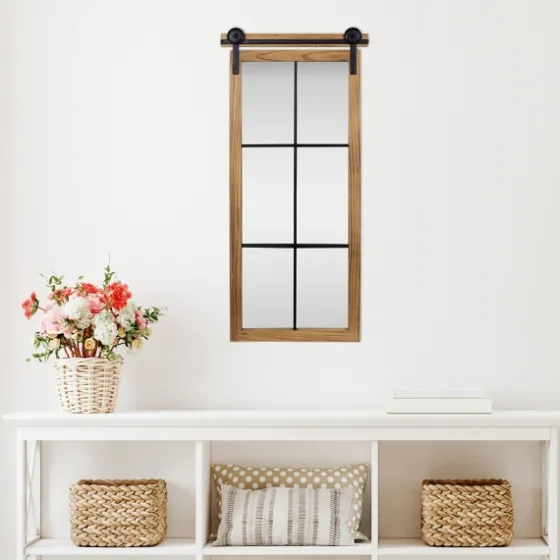Natural Wood Frame Black Metal Window Mirror-Kirkland's Home Store