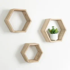 Natural Wood Hexagon Nesting Shelves, Set Of 3-Kirkland's Home Fashion