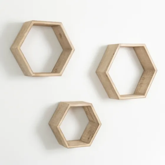 Natural Wood Hexagon Nesting Shelves, Set Of 3-Kirkland's Home Fashion