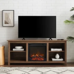 Natural Wood Led Fireplace Media Cabinet-Kirkland's Home Store