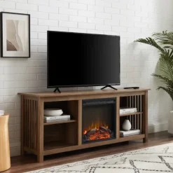 Natural Wood Led Fireplace Media Cabinet-Kirkland's Home Store