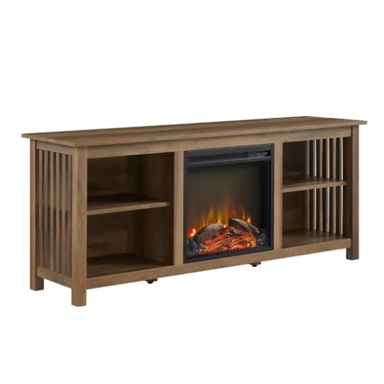 Natural Wood Led Fireplace Media Cabinet-Kirkland's Home Store