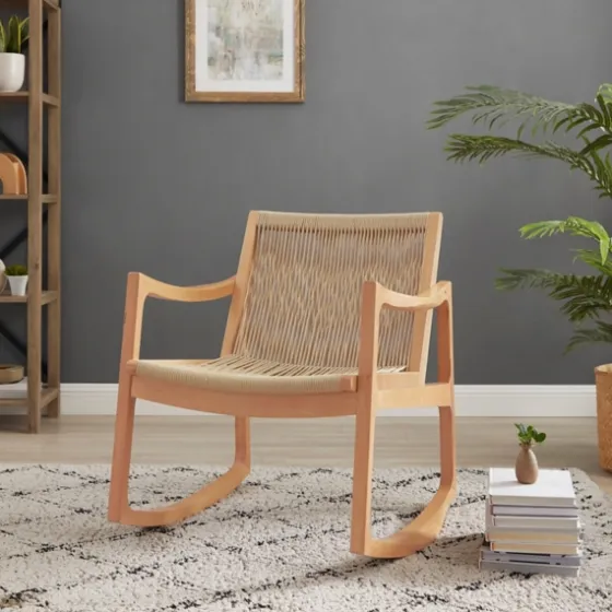 Natural Wood Modern Woven Rocking Chair-Kirkland's Home Flash Sale