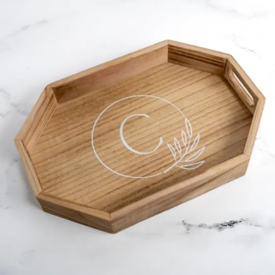 Natural Wood Monogram C Decorative Tray-Kirkland's Home Sale
