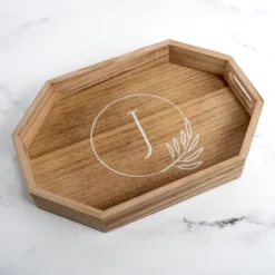Natural Wood Monogram J Decorative Tray-Kirkland's Home Clearance