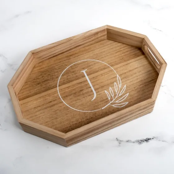 Natural Wood Monogram J Decorative Tray-Kirkland's Home Clearance