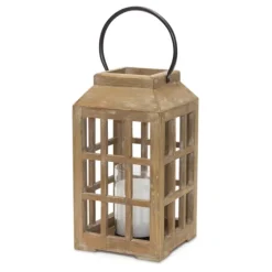 Natural Wood Windowpane Lantern, 17 In.-Kirkland's Home Clearance