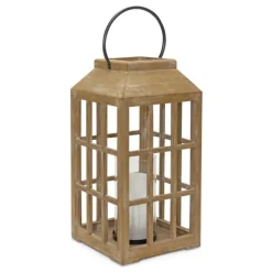Natural Wood Windowpane Lantern, 22 In.-Kirkland's Home Shop