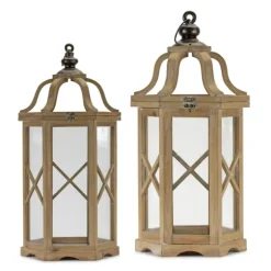 Natural Wood X-Frame Lanterns, Set Of 2-Kirkland's Home Flash Sale