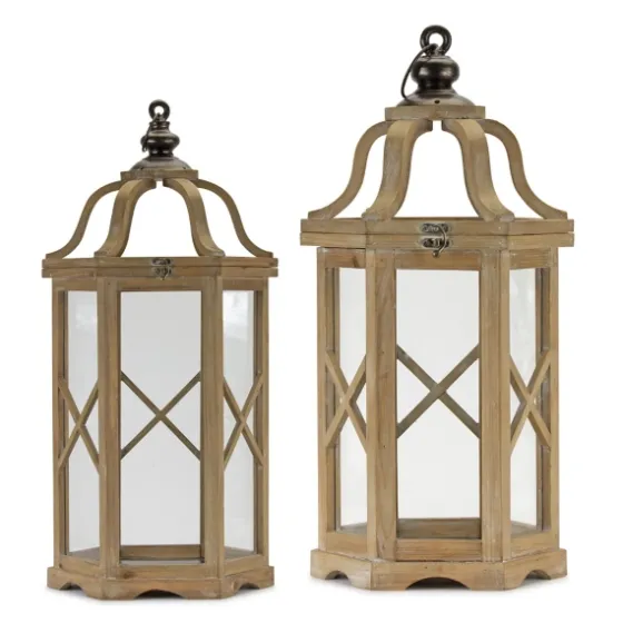 Natural Wood X-Frame Lanterns, Set Of 2-Kirkland's Home Flash Sale