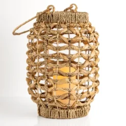 Natural Woven Rat Led Lantern, 13 In.-Kirkland's Home Online