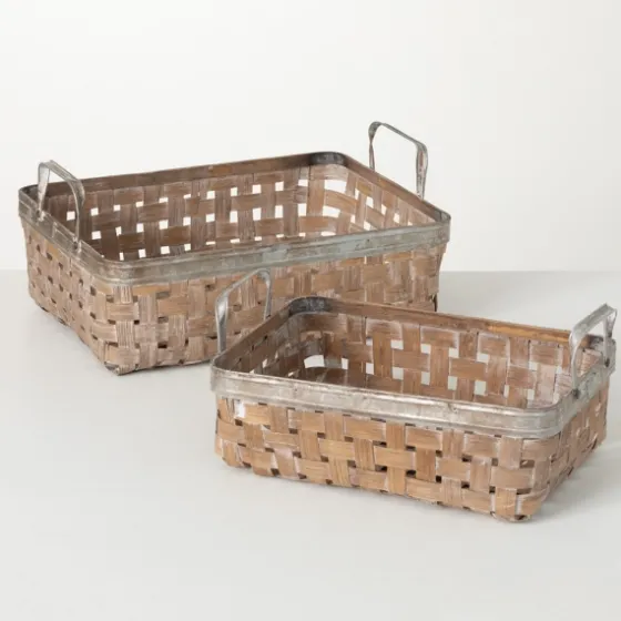 Natural Woven Reed And Metal Baskets, Set Of 2-Kirkland's Home Flash Sale