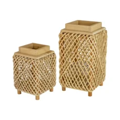 Natural Woven Rope And Wood Lanterns, Set Of 2-Kirkland's Home Discount