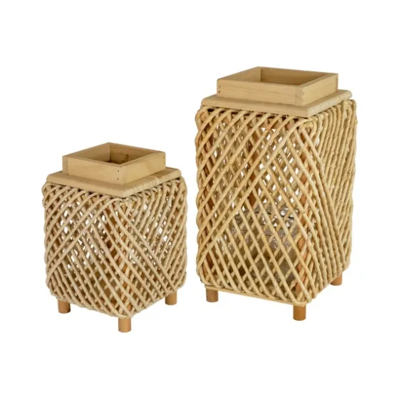 Natural Woven Rope And Wood Lanterns, Set Of 2-Kirkland's Home Discount