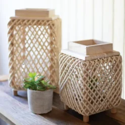 Natural Woven Rope And Wood Lanterns, Set Of 2-Kirkland's Home Discount