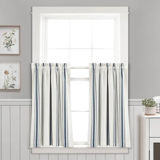 Navy & White Stripe Cafe Curtain Panel Set, 36 In.-Kirkland's Home Hot