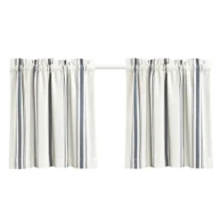Navy & White Stripe Cafe Curtain Panel Set, 24 In.-Kirkland's Home Clearance