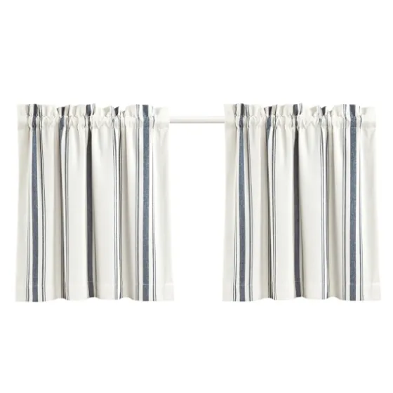 Navy & White Stripe Cafe Curtain Panel Set, 24 In.-Kirkland's Home Clearance