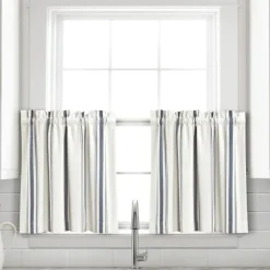 Navy & White Stripe Cafe Curtain Panel Set, 24 In.-Kirkland's Home Clearance